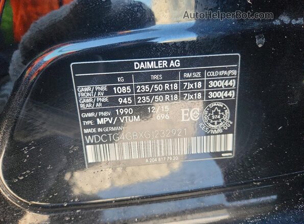 WDCTG4GBXGJ232921 2016 MERCEDES-BENZ GLA Black Vista del compartimento del motor