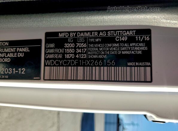 WDCYC7DF1HX266156 2017 MERCEDES-BENZ G-CLASS White Панорамний вид салону 360°