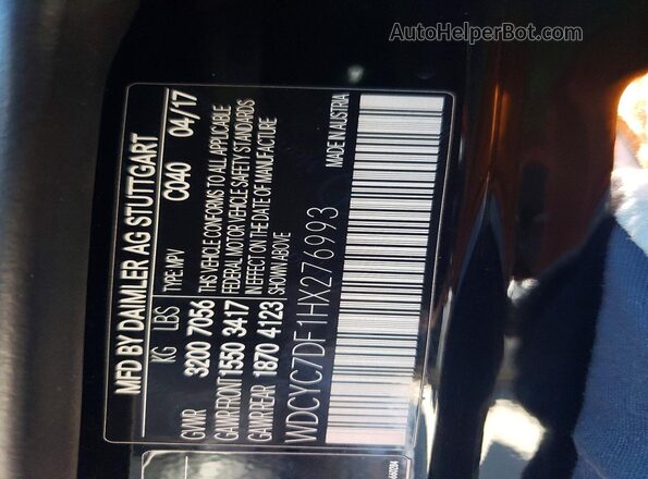 WDCYC7DF1HX276993 2017 MERCEDES-BENZ G-CLASS Black VIN კოდის სტიკერის ხედი