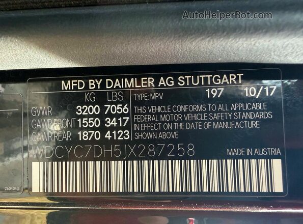 WDCYC7DH5JX287258 2018 MERCEDES-BENZ G-CLASS Black უკანა სავარძლების ხედი