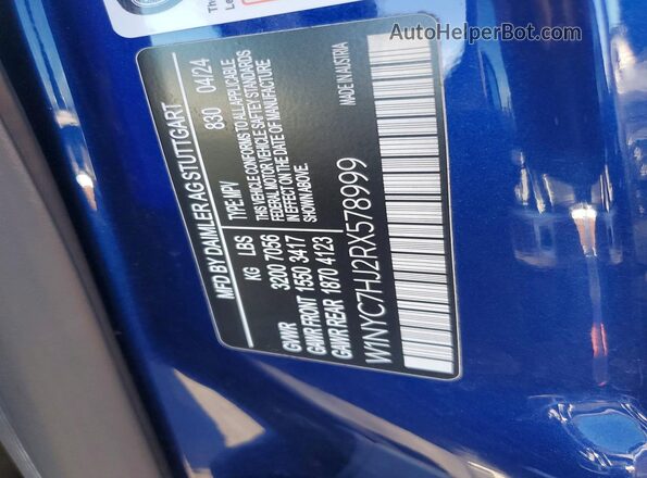 WDCYC7HJ8KX302009 2019 MERCEDES-BENZ G-CLASS Blue Widok naklejki z numerem VIN