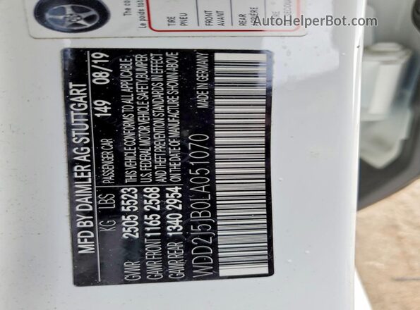 WDD2J5JB0LA051070 2020 MERCEDES-BENZ CLS-CLASS White Vista de la etiqueta del VIN