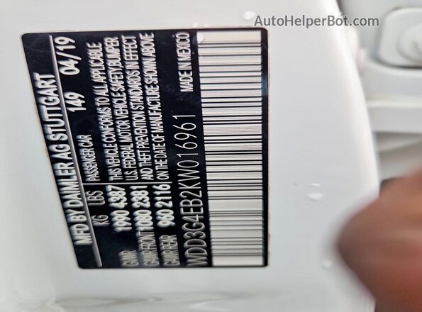 WDD3G4EB2KW016961 2019 MERCEDES-BENZ A White Շարժիչի բաժամունքի տեսք