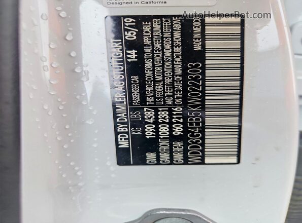 WDD3G4EB5KW022303 2019 MERCEDES-BENZ A White 