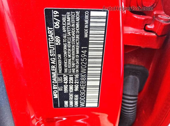 WDD3G4EB8KW025941 2019 MERCEDES-BENZ A Red 