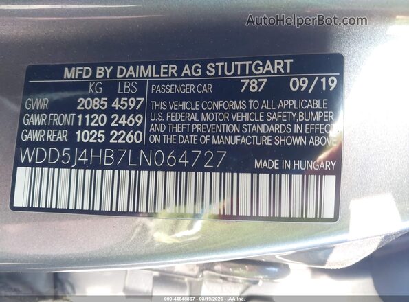 WDD5J4HB7LN064727 2020 MERCEDES-BENZ CLA 250 Gray 