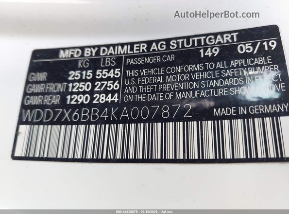 WDD7X6BB4KA007872 2019 MERCEDES-BENZ AMG GT 53 4-DOOR COUPE White Engine compartment view