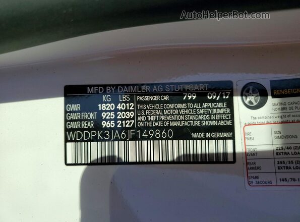 WDDPK3JA6JF149860 2018 MERCEDES-BENZ SLC White 