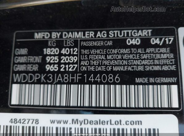 WDDPK3JA8HF144086 2017 MERCEDES-BENZ SLC 300 Черный 