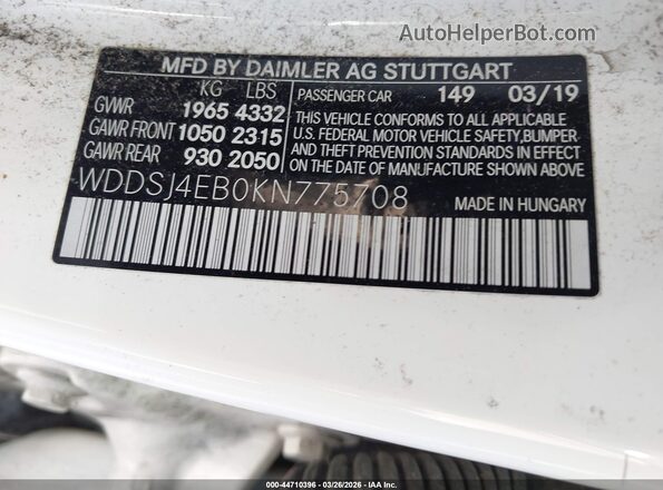 WDDSJ4EB0KN775708 2019 MERCEDES-BENZ CLA 250 White 