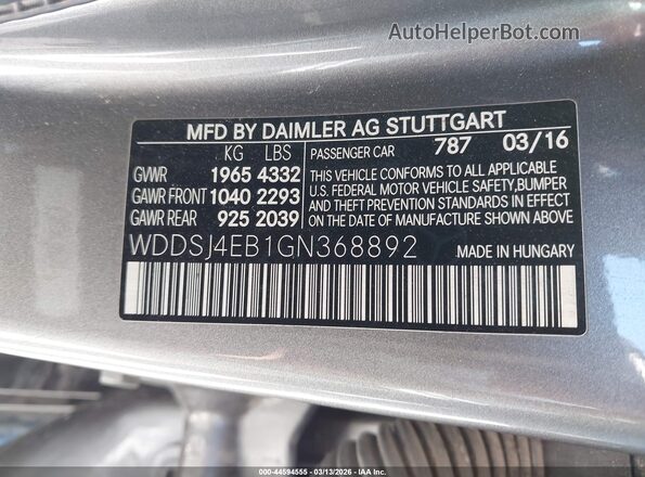 WDDSJ4EB1GN368892 2016 MERCEDES-BENZ CLA 250 Gray Vista del compartimento del motor