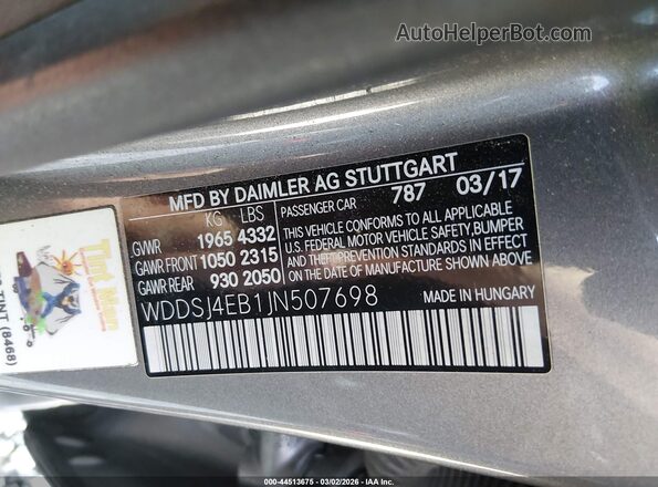 WDDSJ4EB1JN507698 2018 MERCEDES-BENZ CLA 250 Gray Widok komory silnika