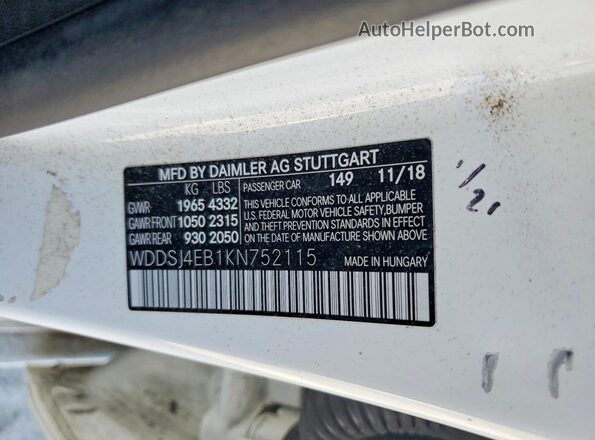 WDDSJ4EB1KN752115 2019 MERCEDES-BENZ CLA-CLASS White Vista del compartimento del motor