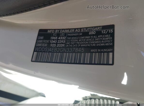 WDDSJ4EB2GN337845 2016 MERCEDES-BENZ CLA 250 White Widok komory silnika