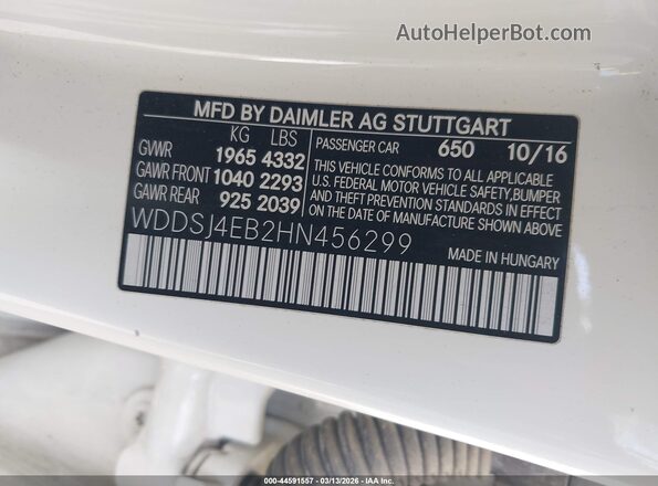 WDDSJ4EB2HN456299 2017 MERCEDES-BENZ CLA 250 Белый 