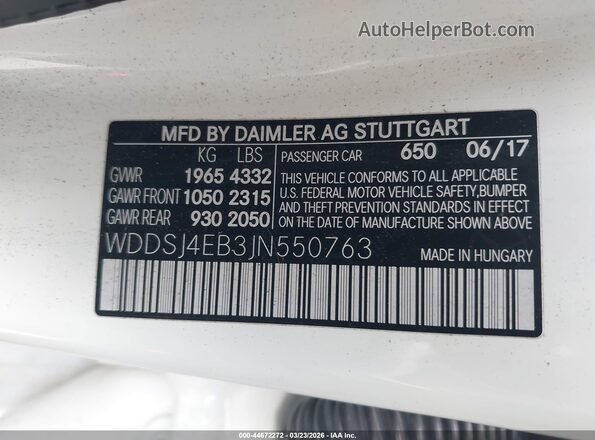 WDDSJ4EB3JN550763 2018 MERCEDES-BENZ CLA 250 White Widok komory silnika