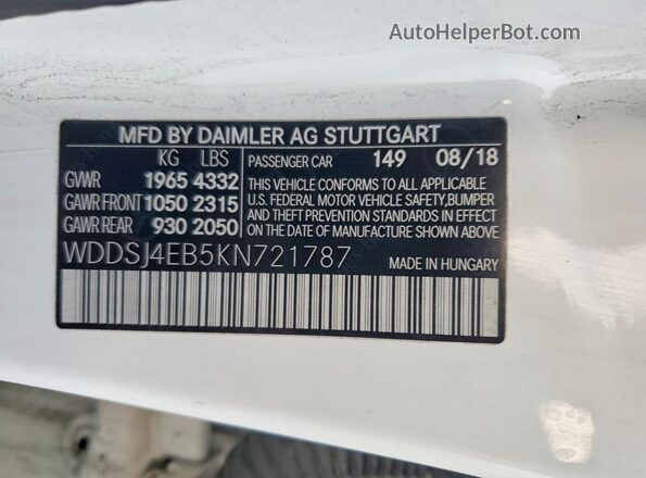 WDDSJ4EB5KN721787 2019 MERCEDES-BENZ CLA-CLASS White 