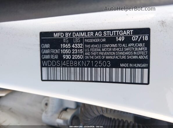 WDDSJ4EB8KN712503 2019 MERCEDES-BENZ CLA 250 White 