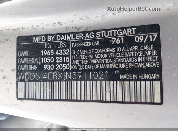 WDDSJ4EBXJN591102 2018 MERCEDES-BENZ CLA 250 Silver Вид підкапотного простору