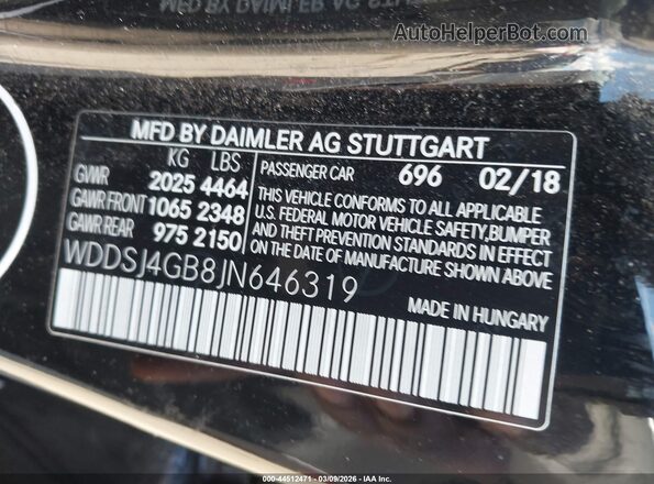 WDDSJ4GB8JN646319 2018 MERCEDES-BENZ CLA 250 Black 