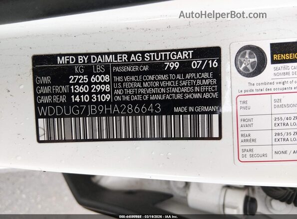 WDDUG7JB9HA286643 2017 MERCEDES-BENZ AMG S 63 White ძრავის განყოფილების ხედი
