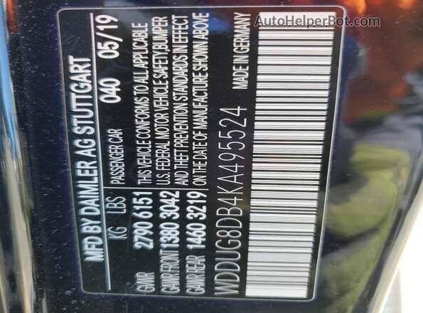 WDDUG8DB4KA495524 2019 MERCEDES-BENZ S Black Widok komory silnika