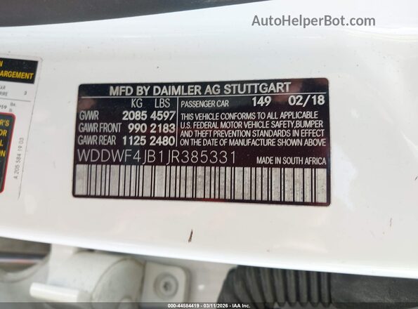 WDDWF4JB1JR385331 2018 MERCEDES-BENZ C-CLASS White Շարժիչի բաժամունքի տեսք