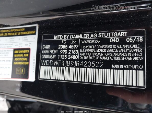 WDDWF4JB9JR420522 2018 MERCEDES-BENZ C-CLASS Black Вид підкапотного простору