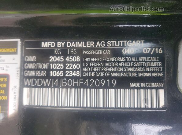WDDWJ4JB0HF420919 2017 MERCEDES-BENZ C Черный 