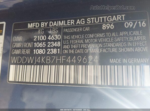 WDDWJ4KB7HF449624 2017 MERCEDES-BENZ C-CLASS Blue Вид підкапотного простору