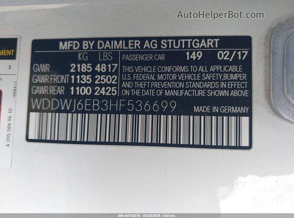 WDDWJ6EB3HF536699 2017 MERCEDES-BENZ AMG C 43 White Вид підкапотного простору
