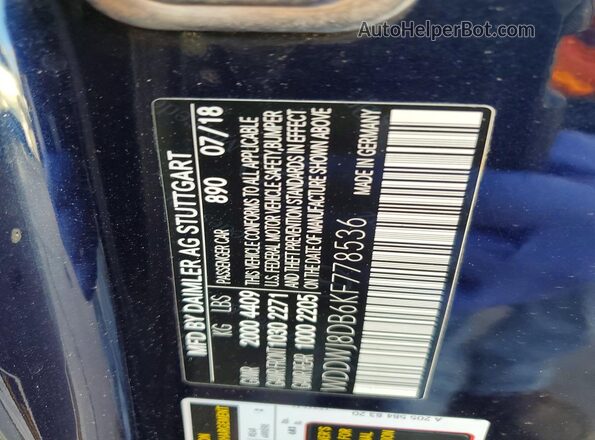 WDDWJ8DB6KF778536 2019 MERCEDES-BENZ C Blue 