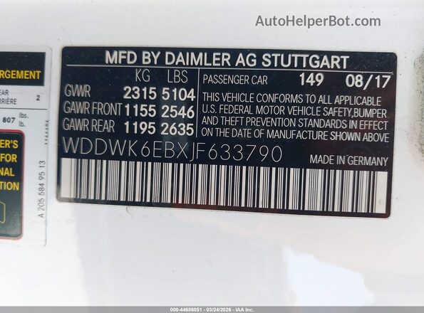 WDDWK6EBXJF633790 2018 MERCEDES-BENZ AMG C 43 White Շարժիչի բաժամունքի տեսք