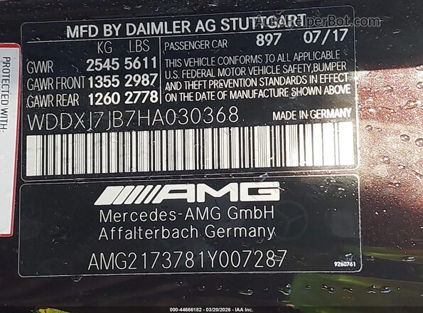 WDDXJ7JB7HA030368 2017 MERCEDES-BENZ AMG S 63 Черный Вид подкапотного пространства