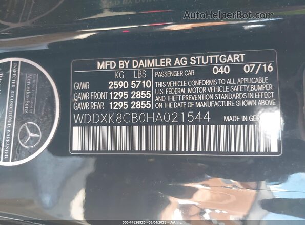 WDDXK8CB0HA021544 2017 MERCEDES-BENZ S-CLASS Black ძრავის განყოფილების ხედი