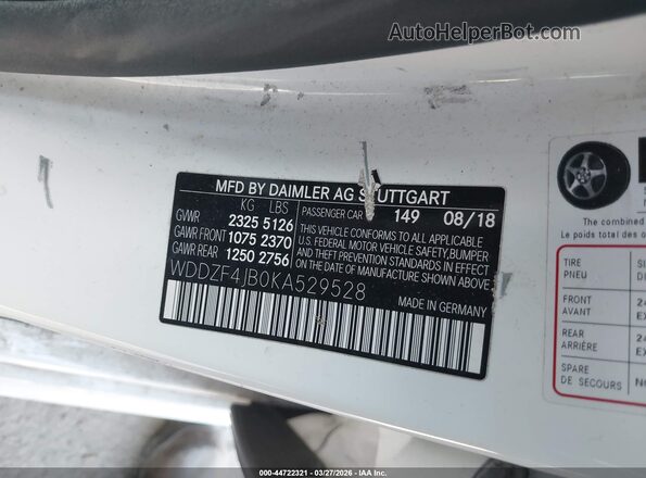 WDDZF4JB0KA529528 2019 MERCEDES-BENZ E-CLASS White Вид підкапотного простору