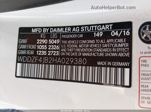 WDDZF4JB2HA029380 2017 MERCEDES-BENZ E-CLASS White 