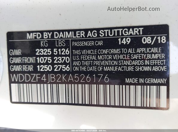 WDDZF4JB2KA526176 2019 MERCEDES-BENZ E-CLASS White 