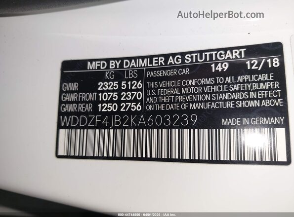 WDDZF4JB2KA603239 2019 MERCEDES-BENZ E-CLASS White 