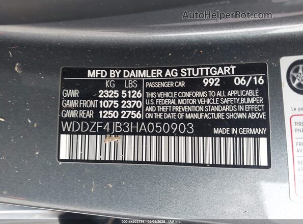 WDDZF4JB3HA050903 2017 MERCEDES-BENZ E-CLASS Gray Widok komory silnika
