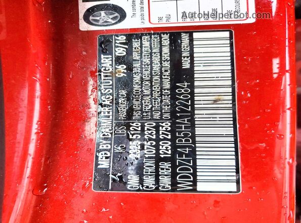 WDDZF4JB5HA122684 2017 MERCEDES-BENZ E Красный 