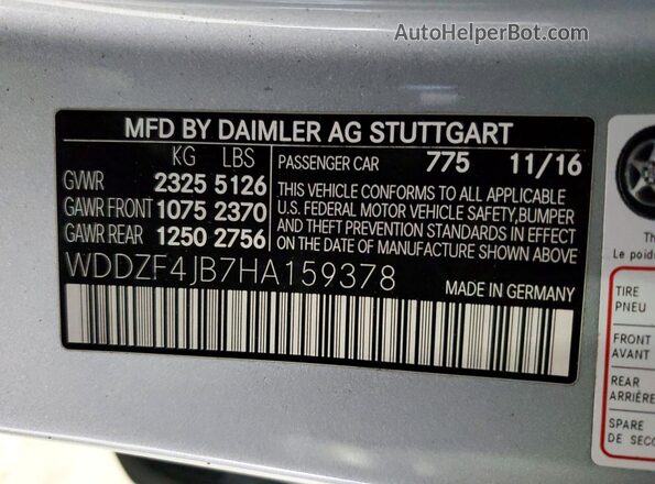 WDDZF4JB7HA159378 2017 MERCEDES-BENZ E Silver VIN კოდის სტიკერის ხედი