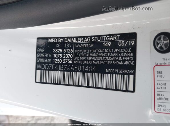 WDDZF4JB7KA681404 2019 MERCEDES-BENZ E-CLASS White Widok komory silnika