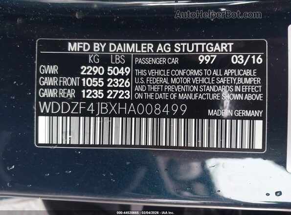 WDDZF4JBXHA008499 2017 MERCEDES-BENZ E-CLASS Blue Вид підкапотного простору