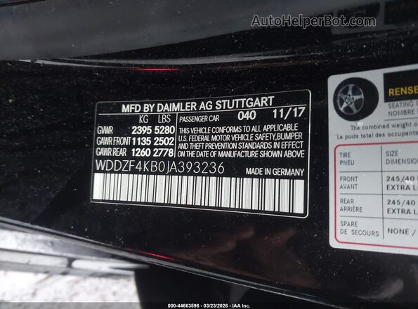 WDDZF4KB0JA393236 2018 MERCEDES-BENZ E-CLASS Черный 