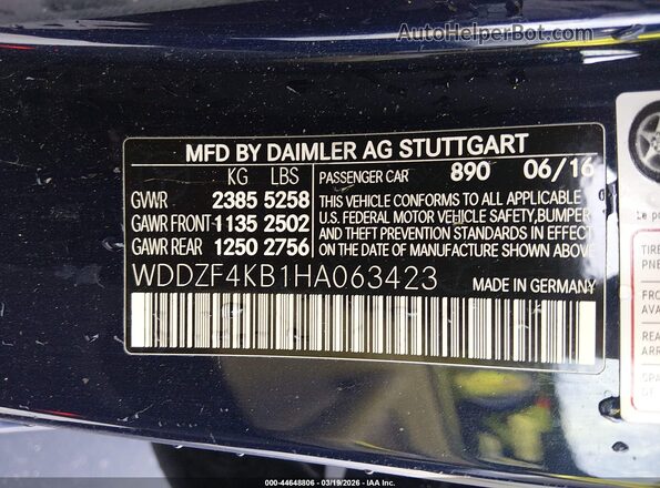 WDDZF4KB1HA063423 2017 MERCEDES-BENZ E-CLASS Dark Blue Engine compartment view