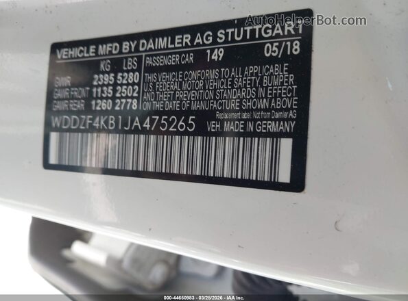 WDDZF4KB1JA475265 2018 MERCEDES-BENZ E-CLASS White Вид підкапотного простору