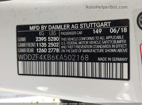 WDDZF4KB6KA502168 2019 MERCEDES-BENZ E-CLASS Белый Вид подкапотного пространства