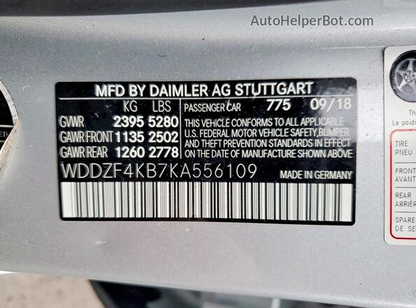 WDDZF4KB7KA556109 2019 MERCEDES-BENZ E Silver VIN sticker view