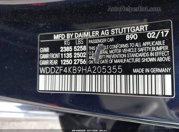 WDDZF4KB9HA205355 2017 MERCEDES-BENZ E-CLASS Blue Widok komory silnika